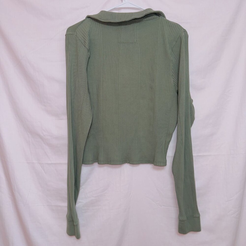 Aerie Green Long Sleeve Ribbed Knit Cropped Henley Top size XXL - Picture 6 of 6